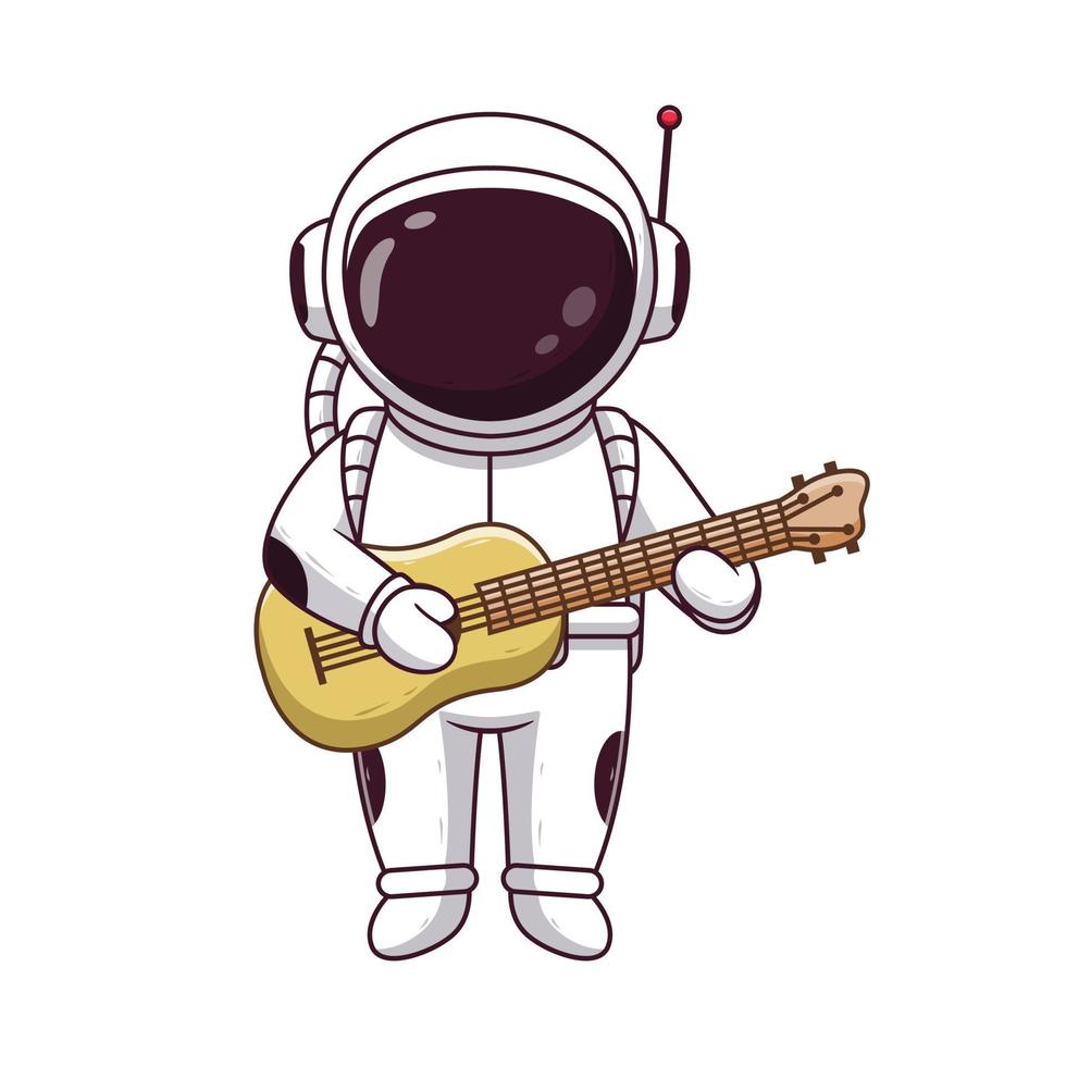 astronaute mignon jouant un dessin animé de guitare. concept d'icône d'astronaute. style de dessin animé plat. adapté à la page de destination Web, à la bannière, au dépliant, à l'autocollant, à la carte vecteur