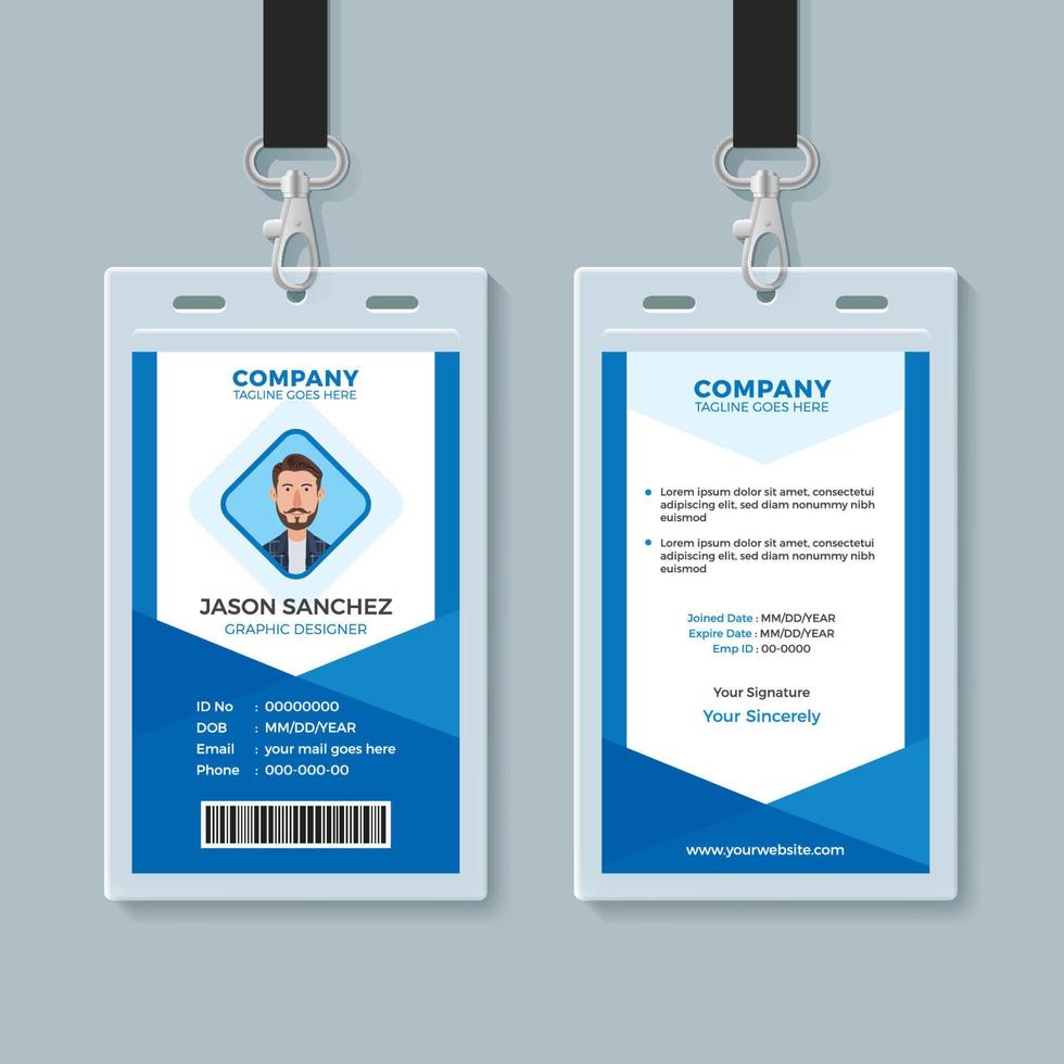 modèle de carte d'identité d'employé bleu vecteur
