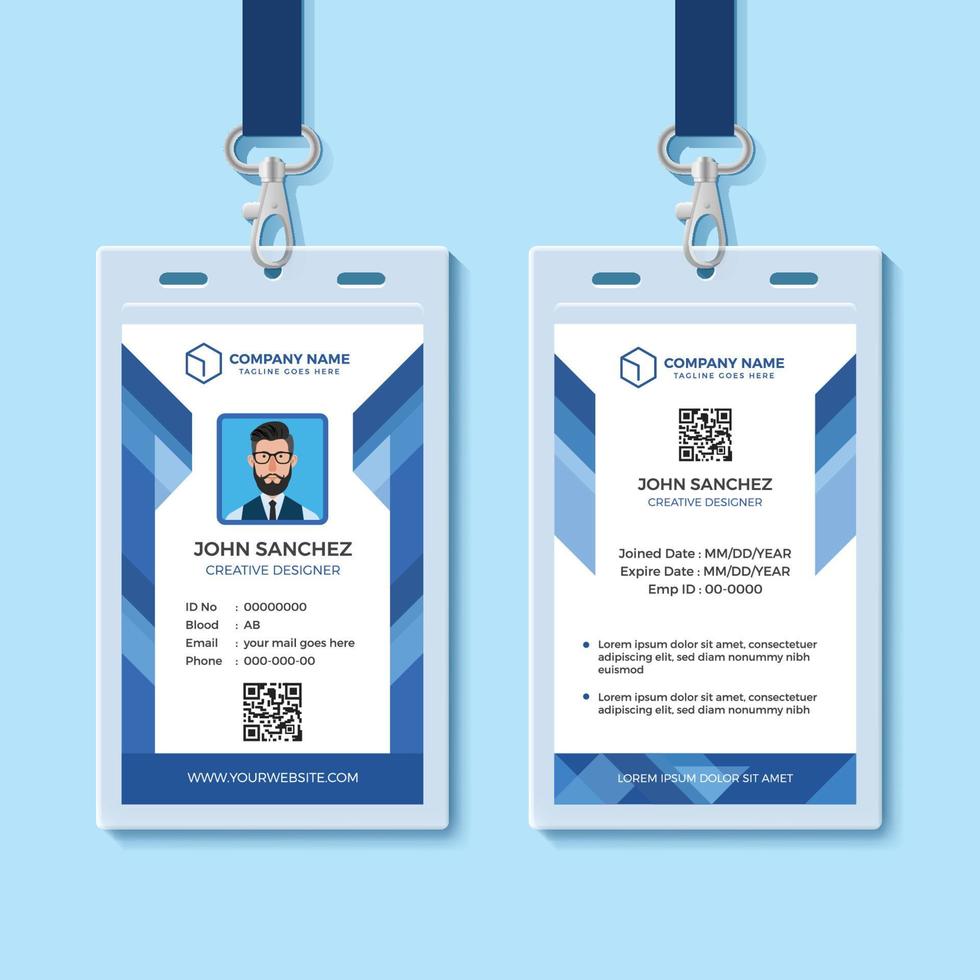 modèle de conception de carte d'identité d'employé bleu vecteur