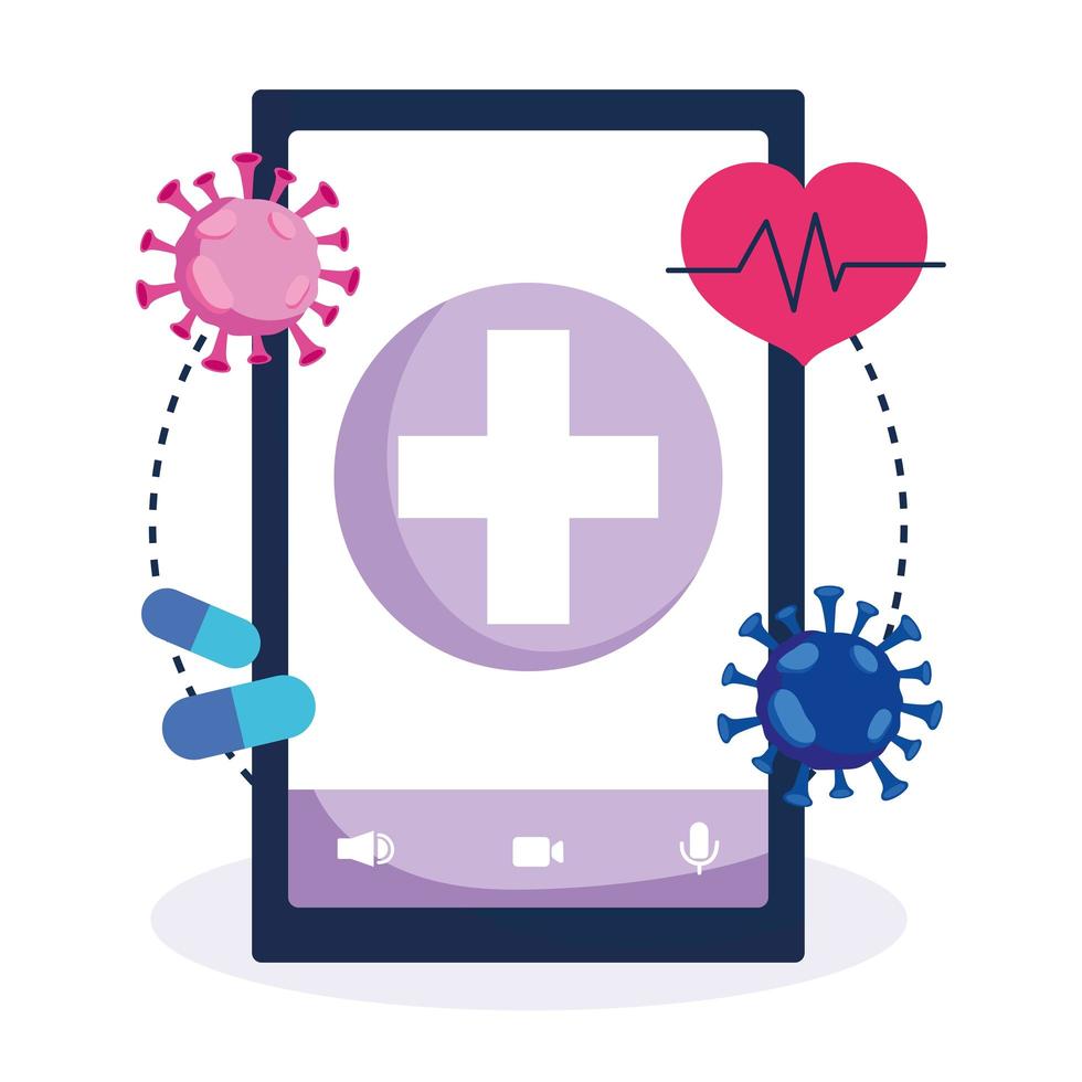 soins de santé en ligne avec smartphone et icônes médicales vecteur