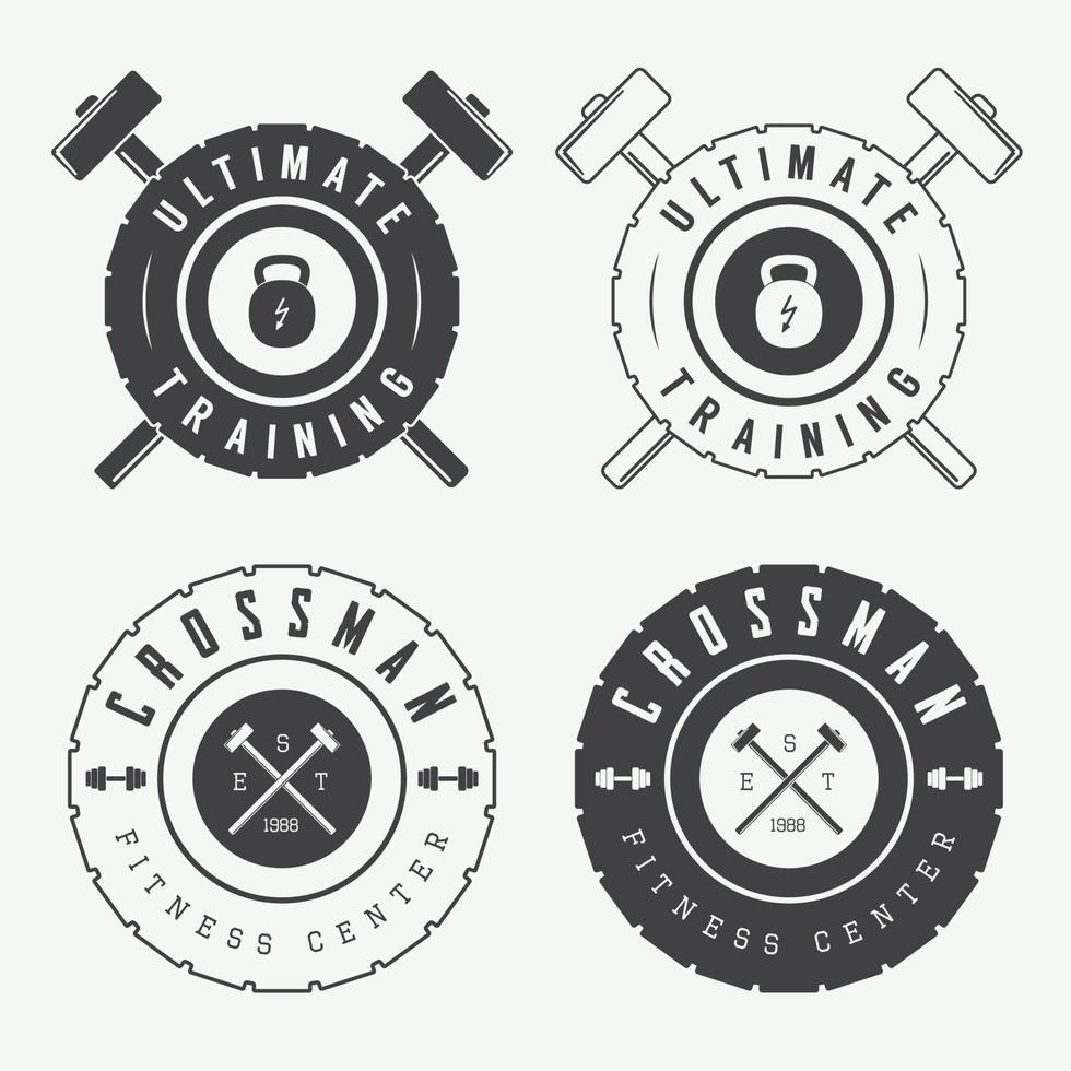ensemble de logos, d'étiquettes et de slogans de gym de style vintage vecteur