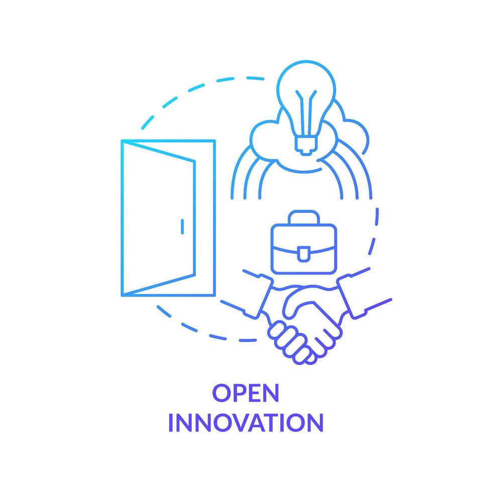 icône de concept de gradient bleu innovation ouverte. type d'illustration de la ligne mince de l'idée abstraite de l'innovation. collaboration en dehors de l'entreprise. dessin de contour isolé. vecteur