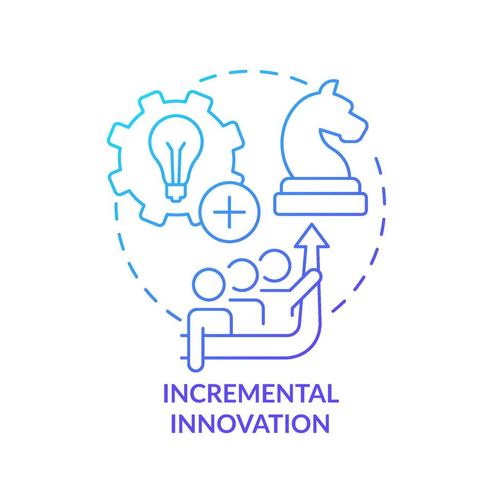 icône de concept de gradient bleu d'innovation progressive. type d'innovation dans l'illustration de la ligne mince de l'idée abstraite de l'entreprise. améliorations mineures. dessin de contour isolé. vecteur