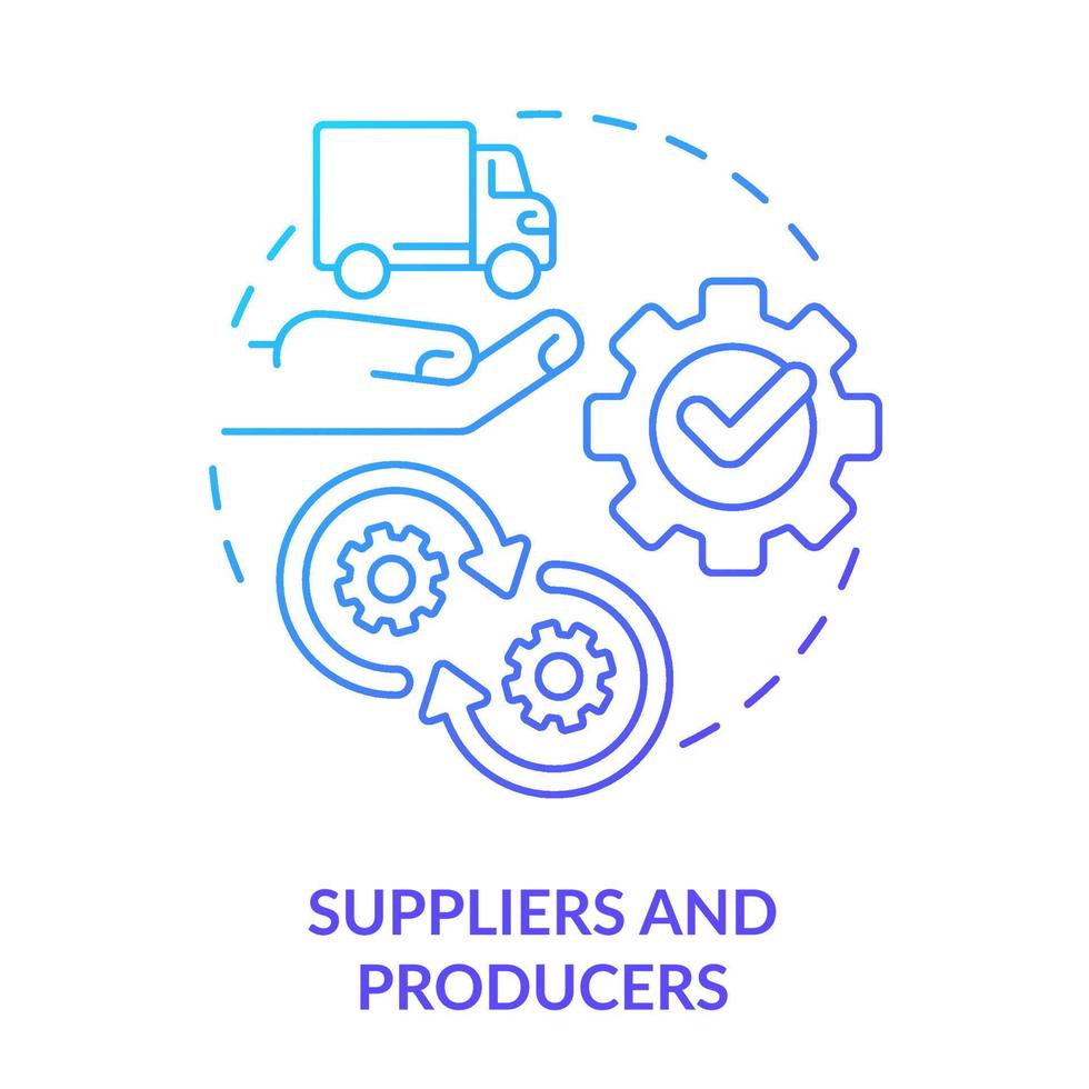 icône de concept de dégradé bleu fournisseurs et producteurs. catégorie de membres coopératifs idée abstraite illustration en ligne mince. fabrication. dessin de contour isolé. vecteur