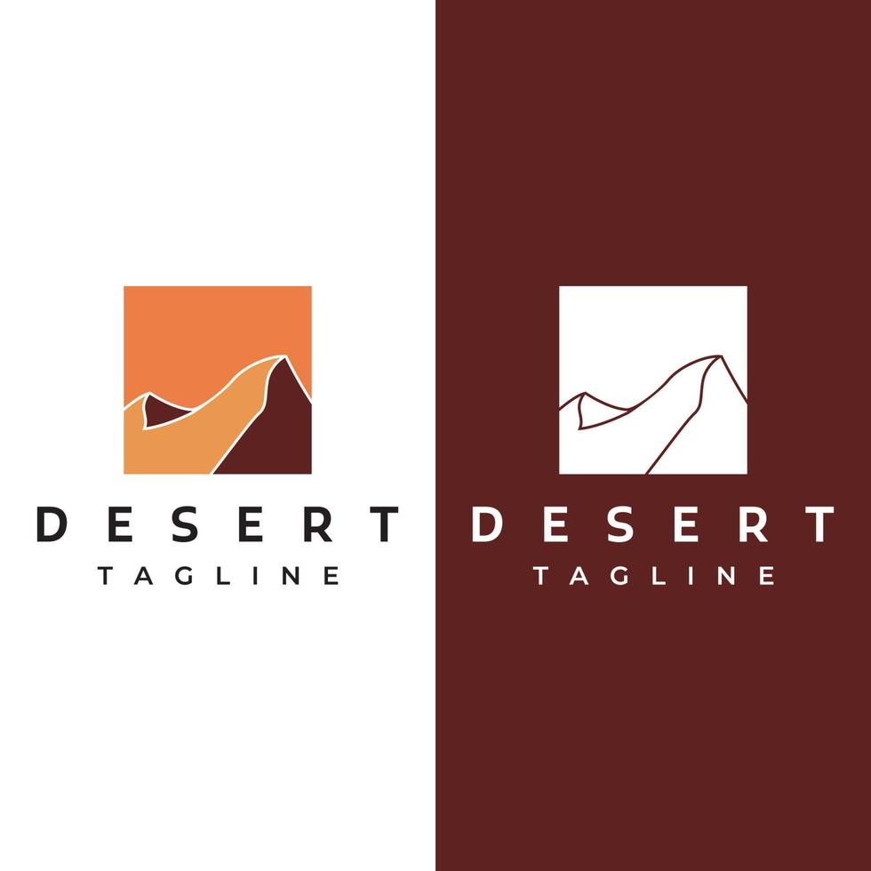 Désert chaud et dunes conception abstraite de modèle de logo vectoriel avec cactus montrant fond isolé de dunes de sable.