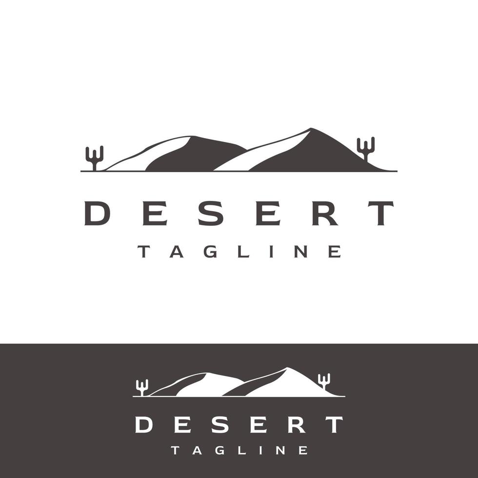 Désert chaud et dunes conception abstraite de modèle de logo vectoriel avec cactus montrant fond isolé de dunes de sable.