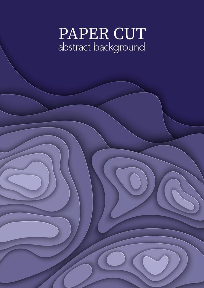 flyer bleu violet vecteur vertical avec des formes de vagues découpées en papier. Art papier abstrait 3d, mise en page de conception pour les présentations d'affaires, dépliants, affiches, impressions, décoration, cartes, couverture de brochure.