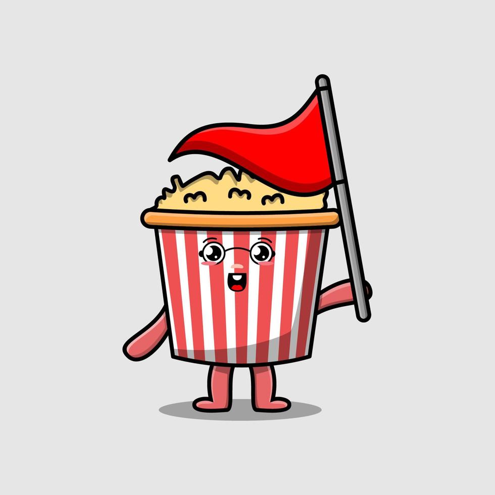 personnage de pop-corn de dessin animé mignon tenir le drapeau triangle vecteur