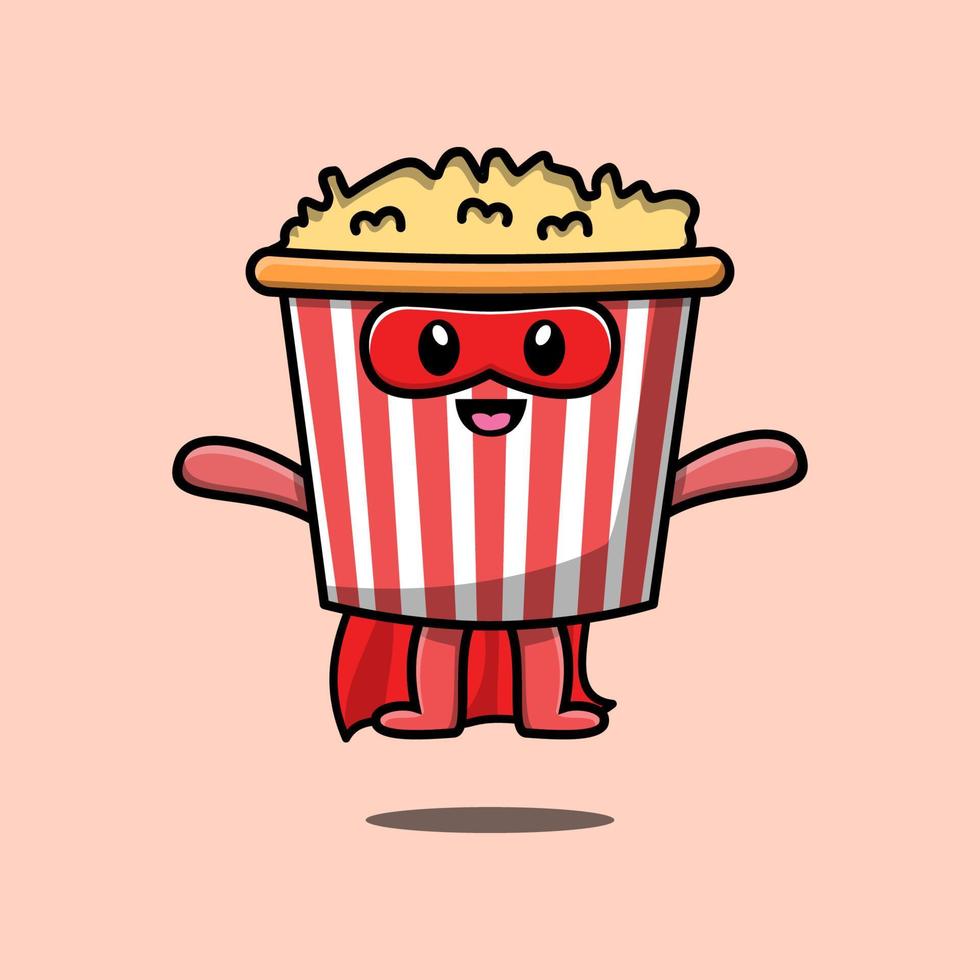 illustration de mouche de personnage de super-héros de pop-corn mignon vecteur