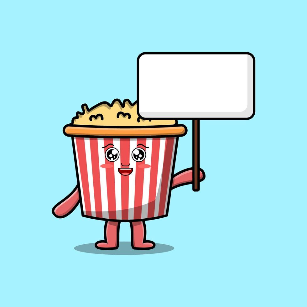 personnage de pop-corn de dessin animé mignon tenant un tableau blanc vecteur