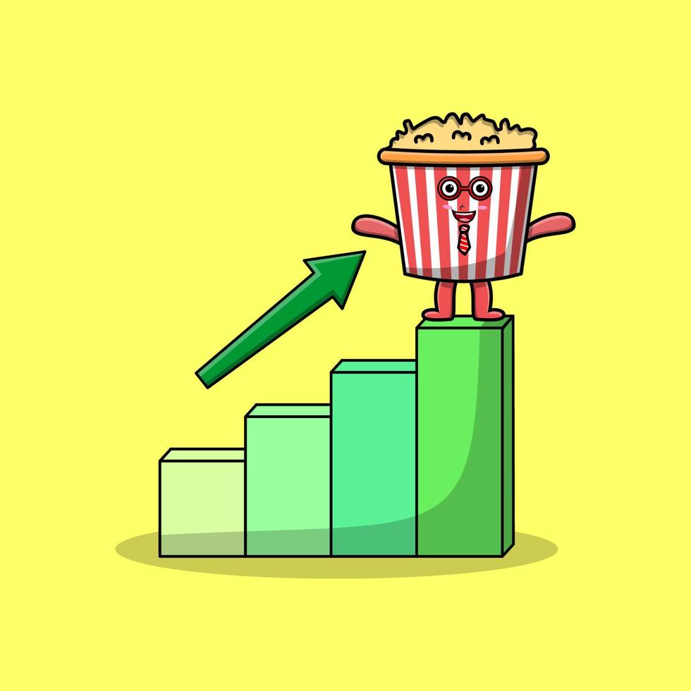 homme d'affaires mignon de pop-corn avec un graphique de déflation vecteur