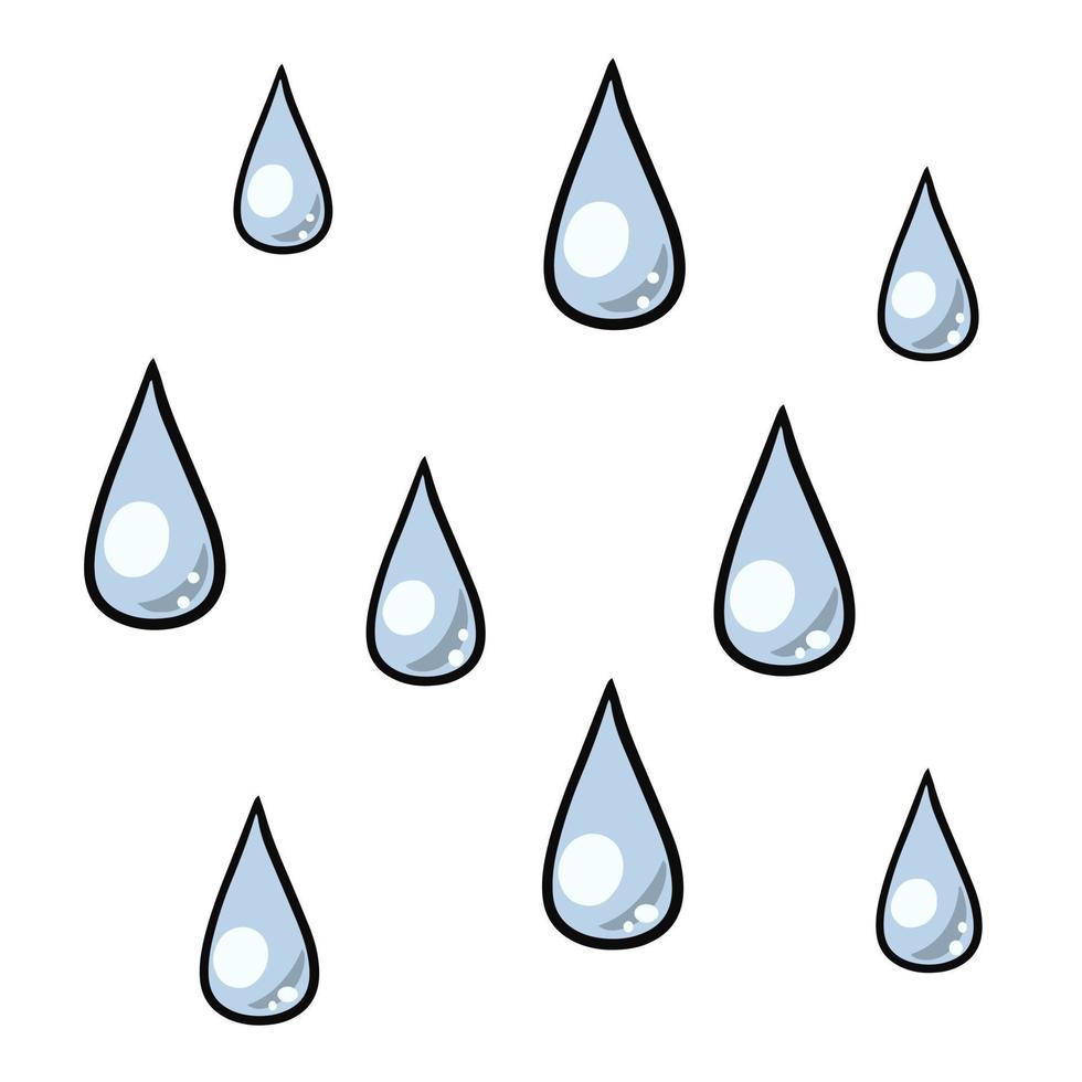 petites gouttes de pluie, éclaboussures d'eau, illustration vectorielle en style cartoon sur fond blanc vecteur