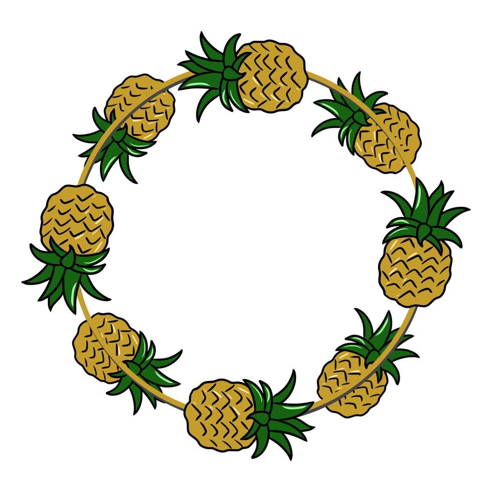 cadre décoratif rond, fruit d'ananas jaune vif, espace de copie, illustration vectorielle en style cartoon sur fond blanc vecteur