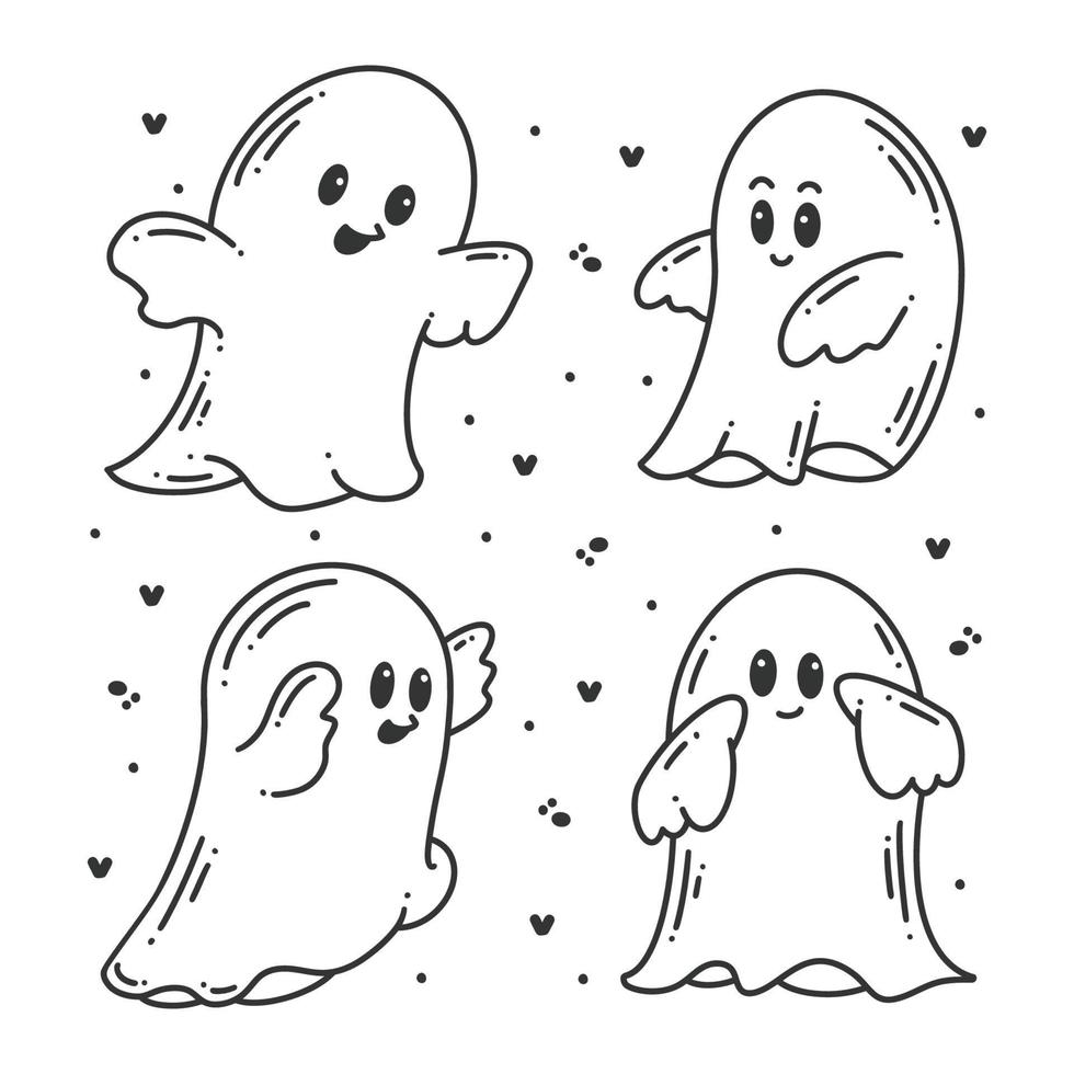 collection de doodles fantômes mignons halloween dessinés à la main vecteur
