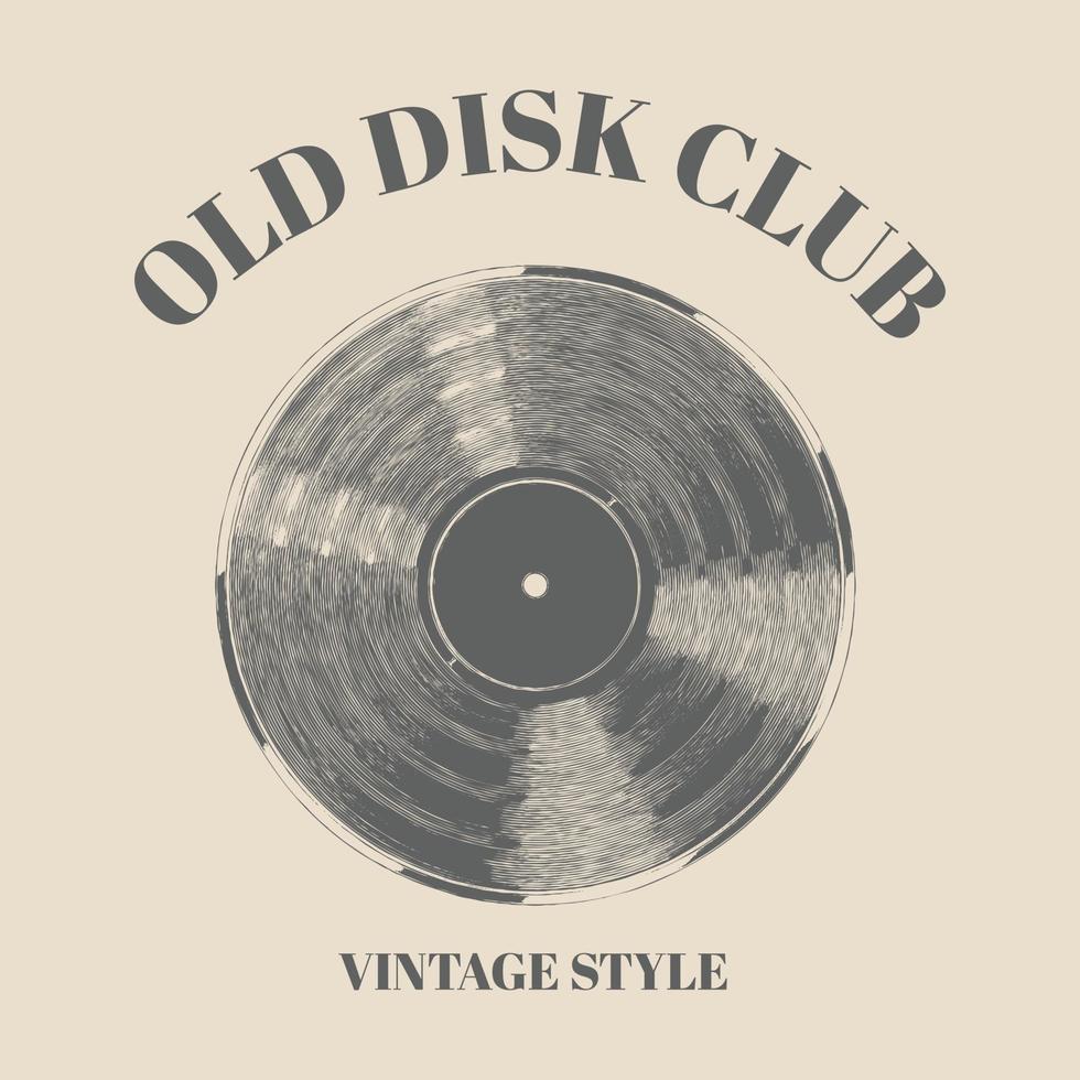 logo disque vinyle dessiné à la main. gramophone de style rétro vintage. musique rétro. illustration de musique analogique. conception de modèle vecteur