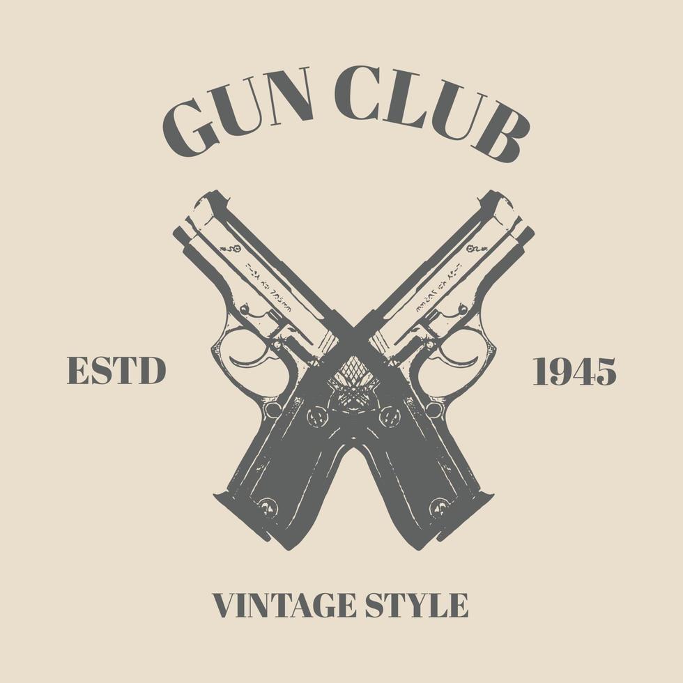 logo crossed gun revolver six pistolets de tir dessinés dans une gravure sur bois rétro vintage style gravé ou gravé template design vecteur