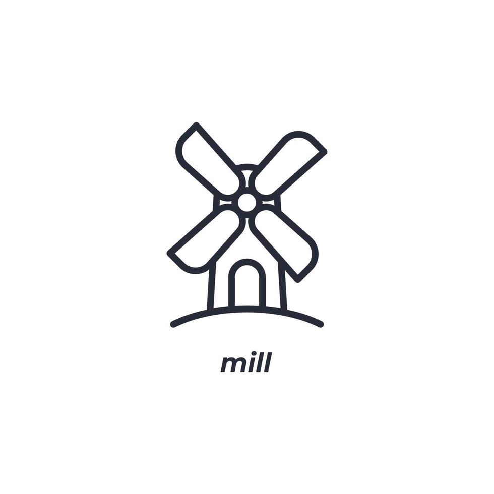 Le symbole du moulin à signe vectoriel est isolé sur un fond blanc. couleur de l'icône modifiable.