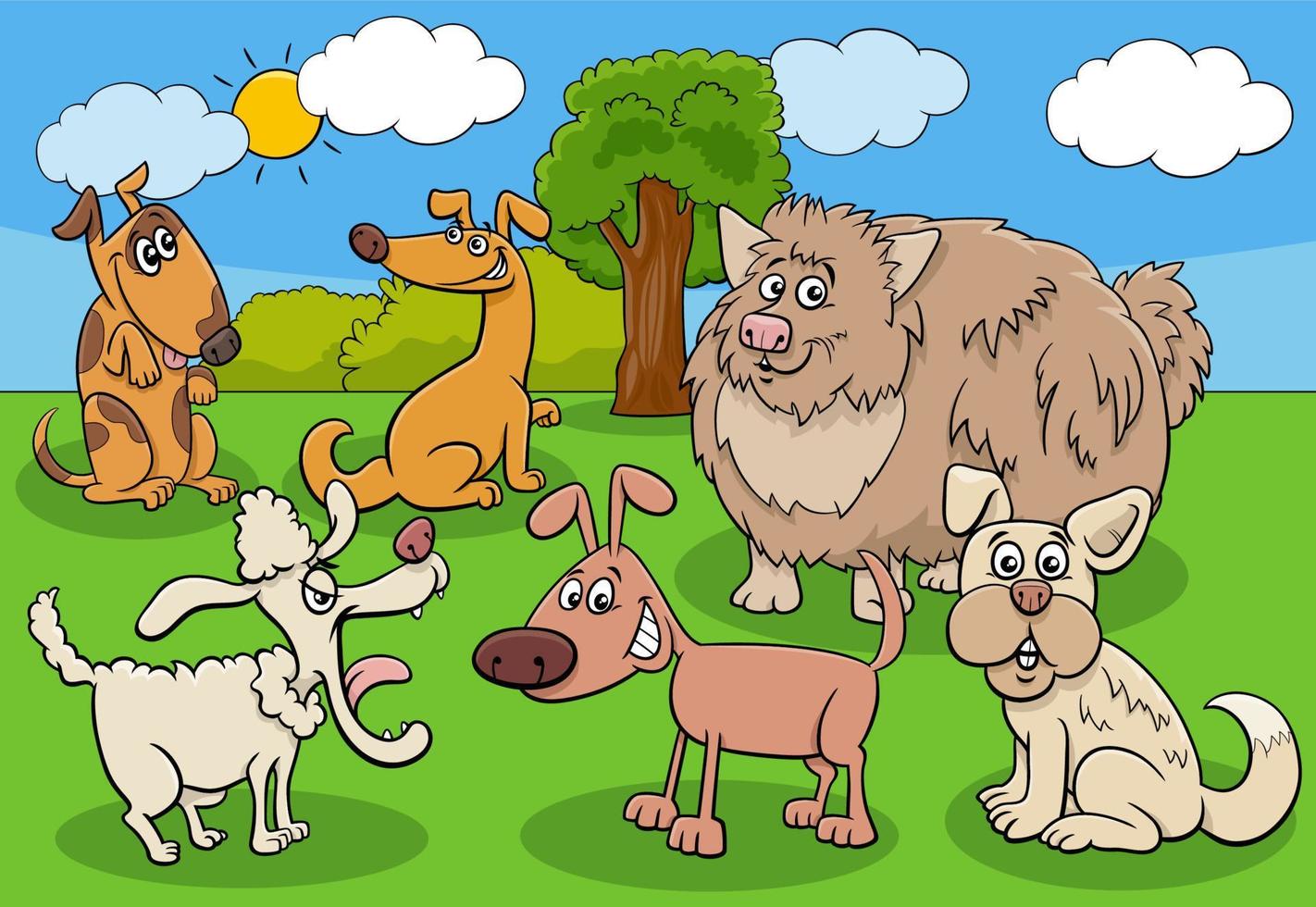 groupe de personnages animaux chiens et chiots de dessin animé vecteur