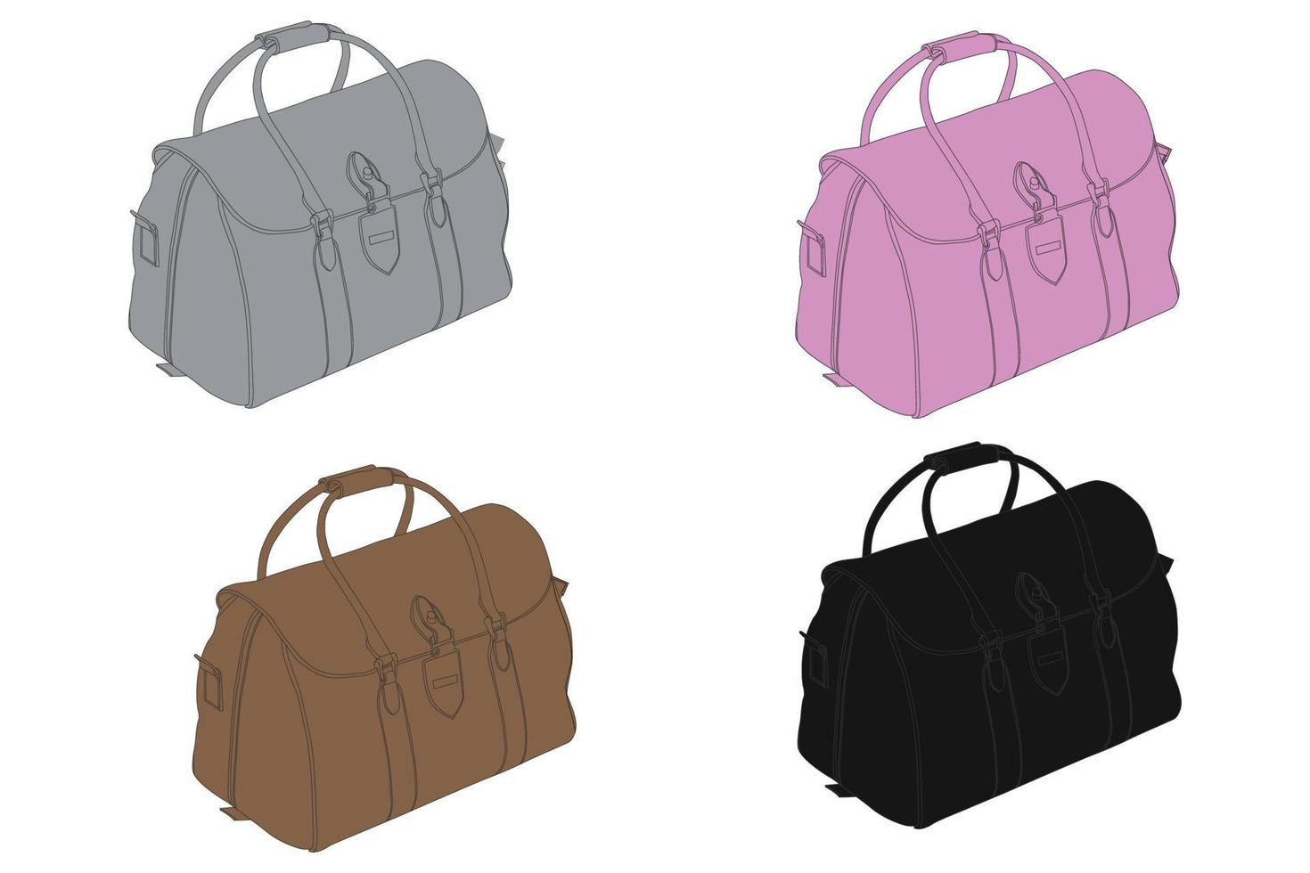 sacs polochons vectoriels avec fond blanc, sac de voyage en cuir d'art en ligne, sac de week-end. vecteur