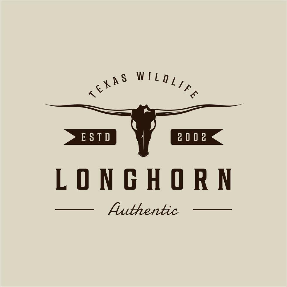 longhorn texas logo vector illustration vintage modèle icône graphisme. tête de crâne de signe ou symbole de vache ou de buffle pour la faune animale ou les affaires de ranch avec un style de typographie rétro