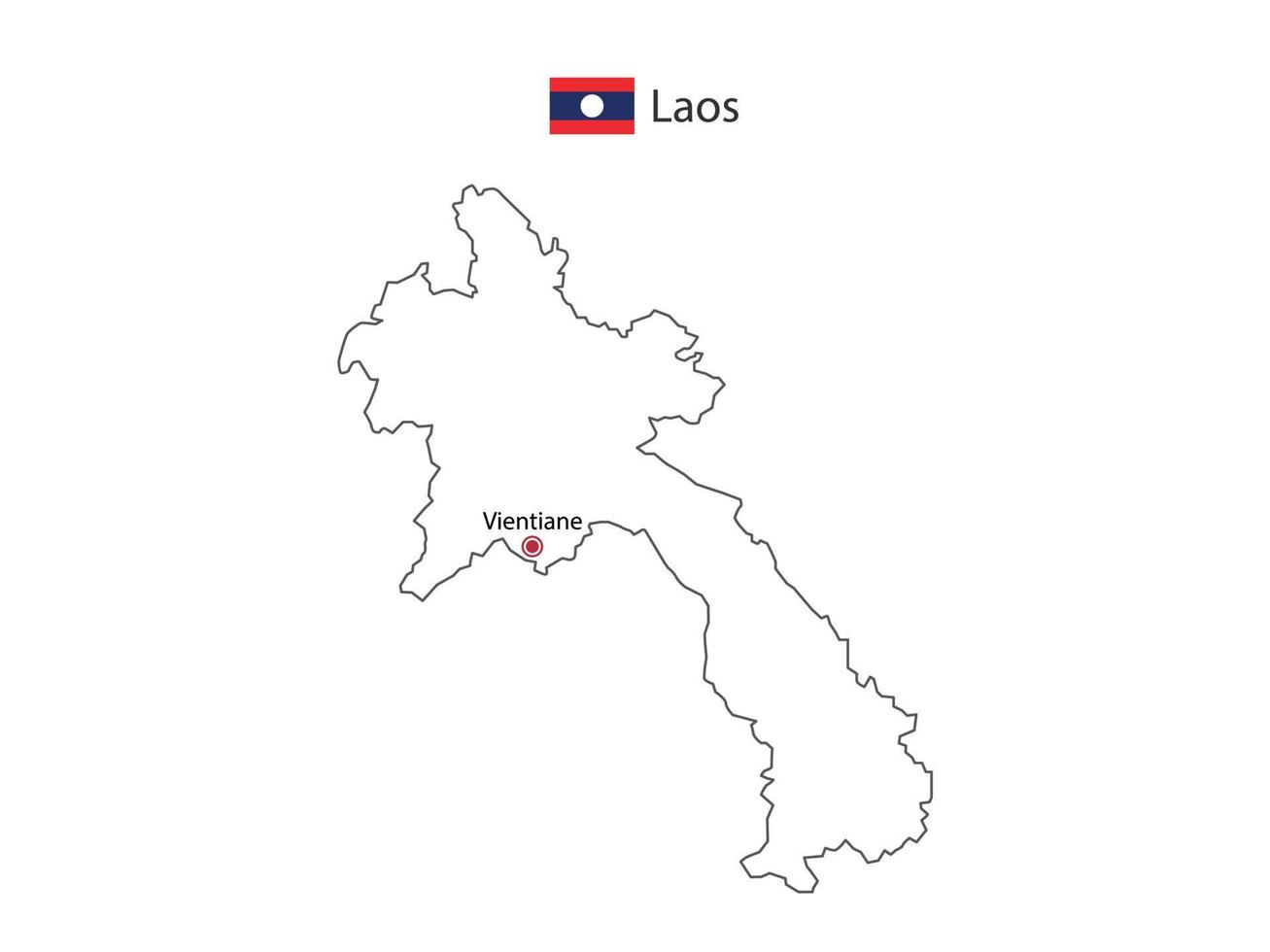 dessiner à la main un vecteur de ligne noire mince de la carte du laos avec la capitale vientiane sur fond blanc.