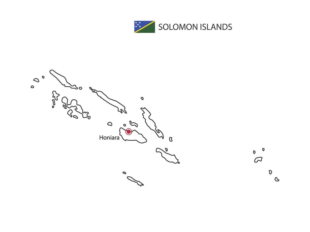 dessinez à la main un vecteur de ligne noire de la carte des îles salomon avec la capitale honiara sur fond blanc. 12617824 Art vectoriel chez Vecteezy