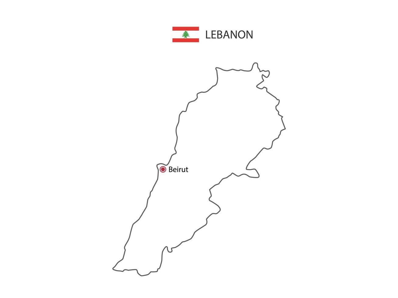 dessiner à la main un vecteur de ligne noire mince de la carte du liban avec la capitale beyrouth sur fond blanc.