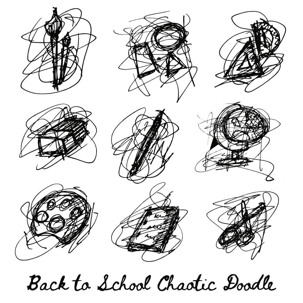 retour à l'école monochrome dessinant des lignes chaotiques doodle vecteur