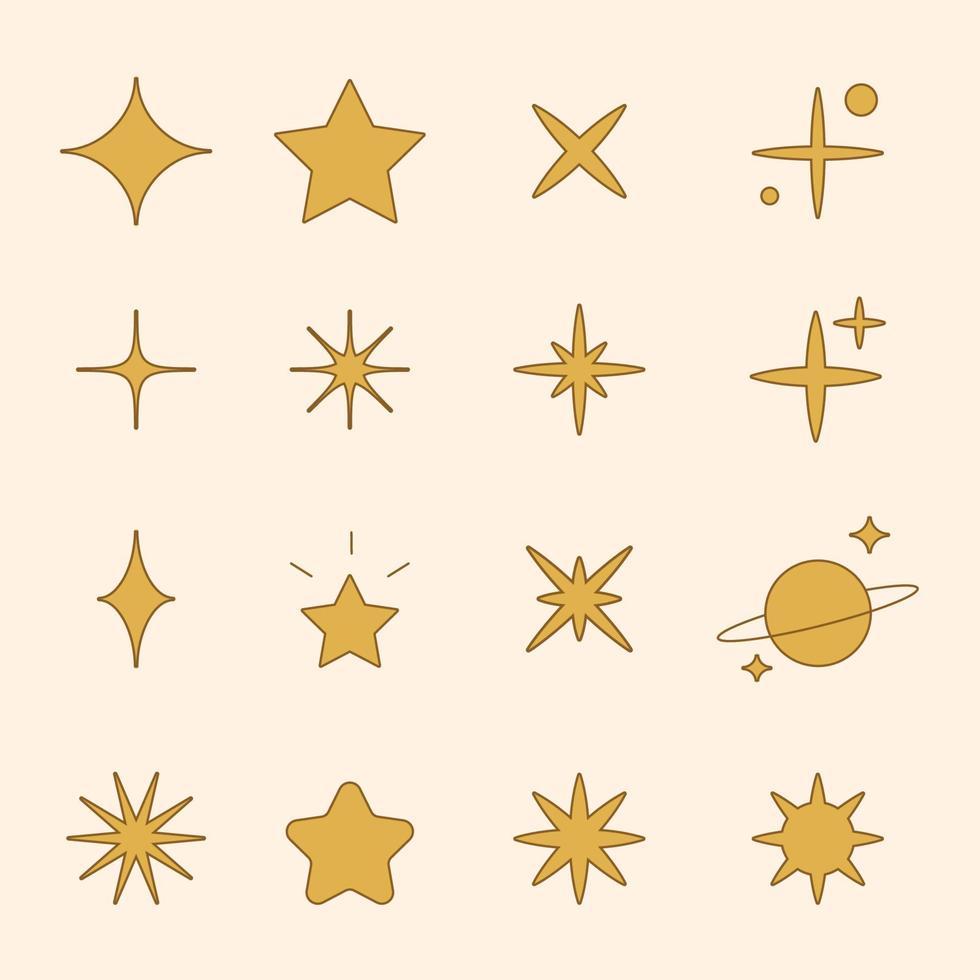 ensemble d'étoiles scintillantes brillantes avec illustration vectorielle de contour vecteur