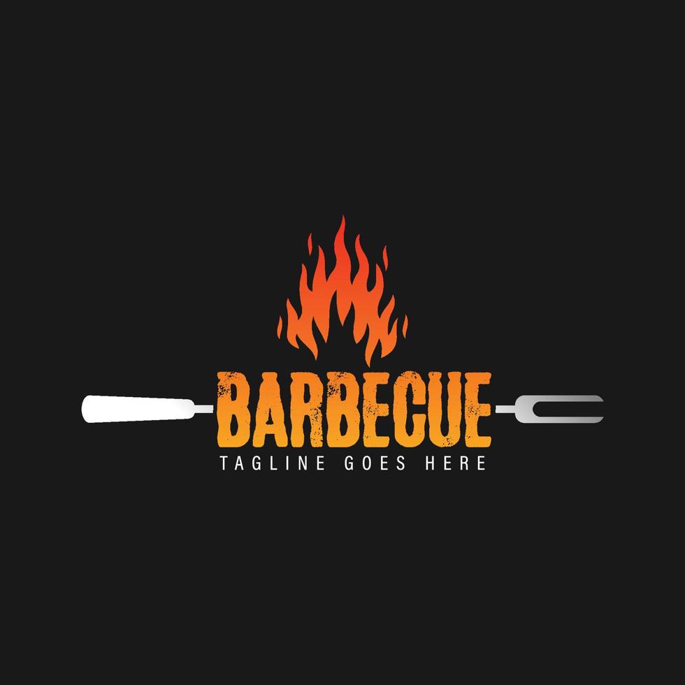 logo barbecue avec logotype bbq et concept de feu en combinaison avec une spatule vecteur