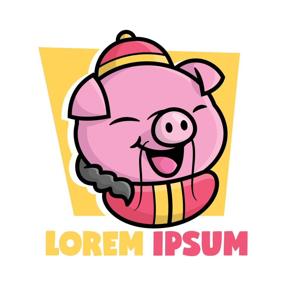 cochon mignon porte une conception de mascotte de dessin animé de vêtements chinois vecteur