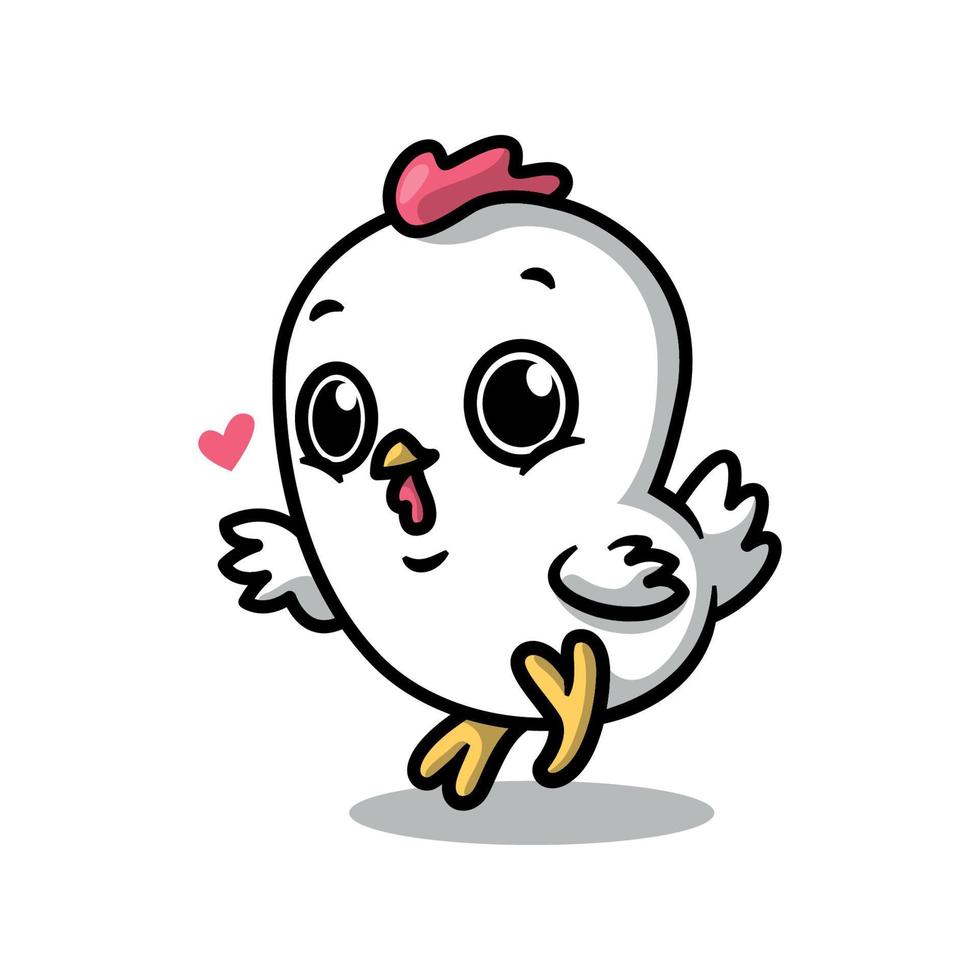 un poulet mignon montre l'amour. mascotte de dessin animé. vecteur