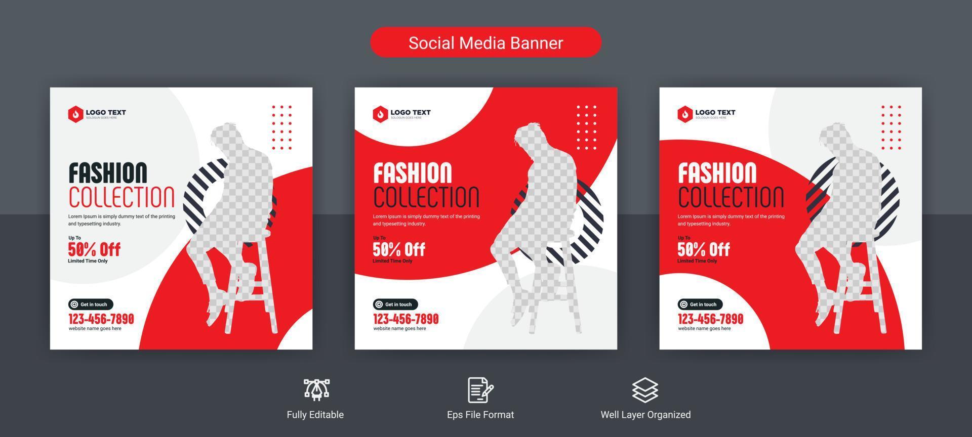 conception de modèle de publication de bannière de couverture de médias sociaux de vente de mode vecteur