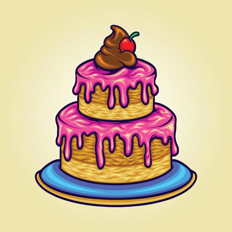 illustrations de dessin animé de délicieux gâteau d'anniversaire aux fraises vecteur