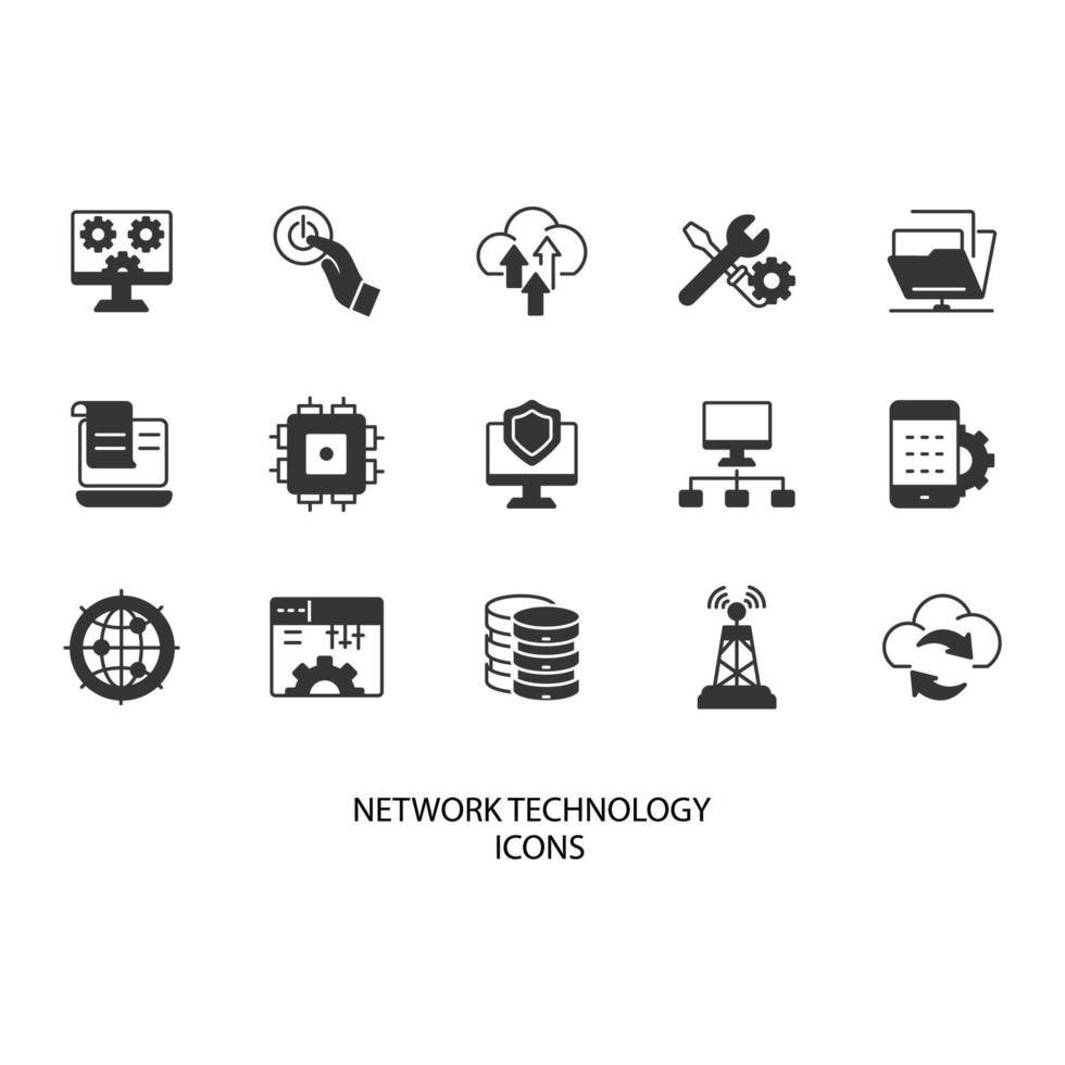 jeu d'icônes de technologie réseau. éléments de vecteur de symbole de pack de technologie de réseau pour le web infographique