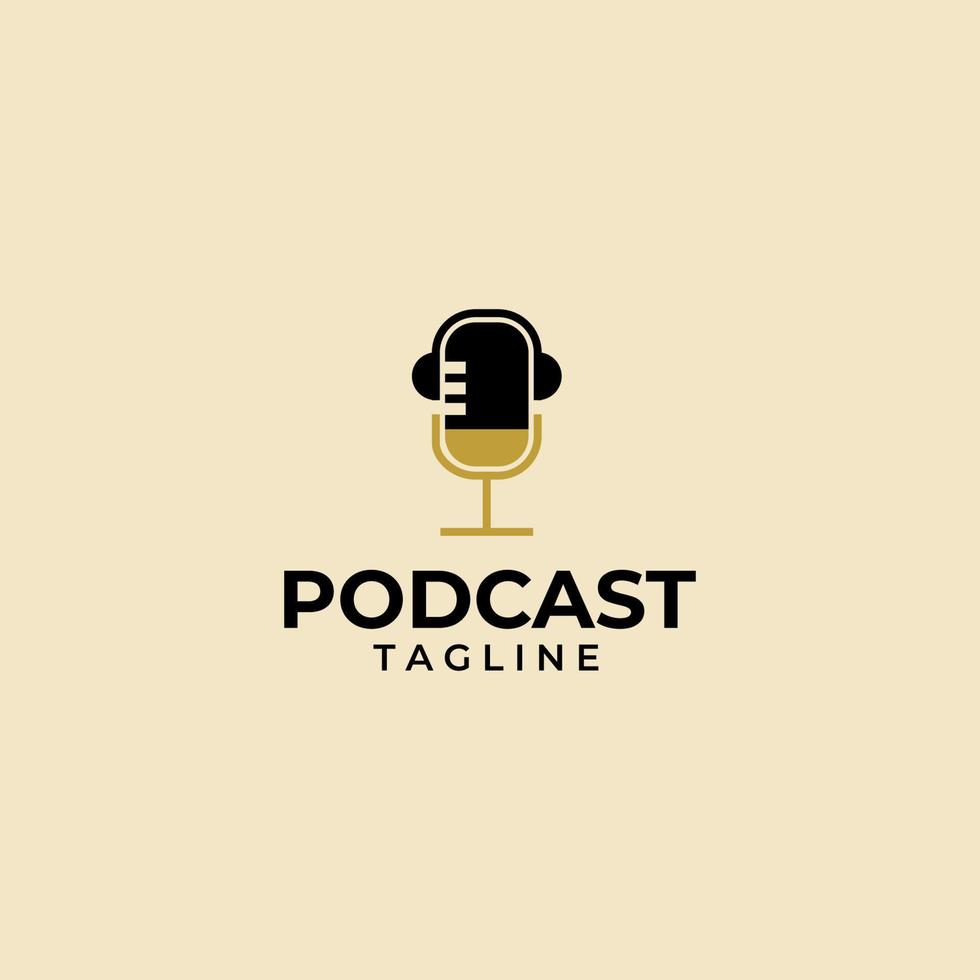 création de logo de podcast ou de radio à l'aide de l'icône du microphone et du casque vecteur