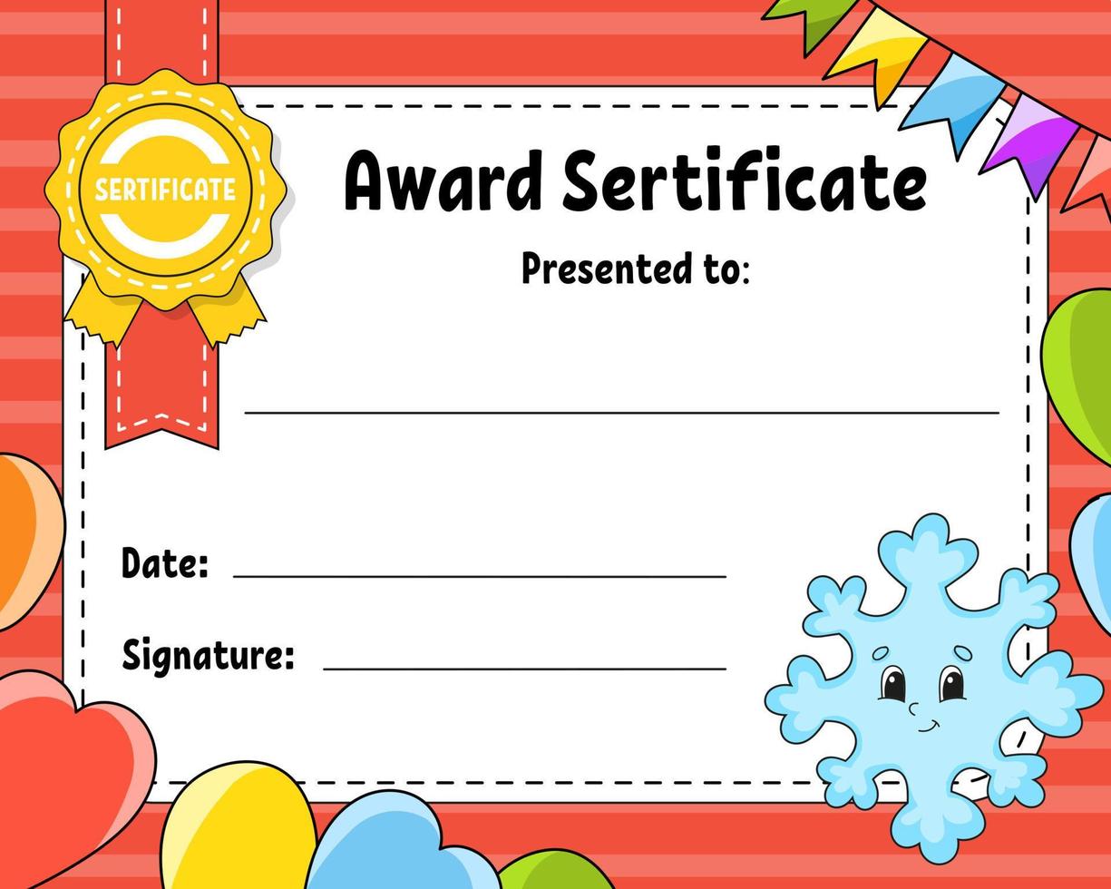 modèle de certificat de récompense. diplôme scolaire et préscolaire coloré. pour les enfants et les enfants. illustration vectorielle. vecteur
