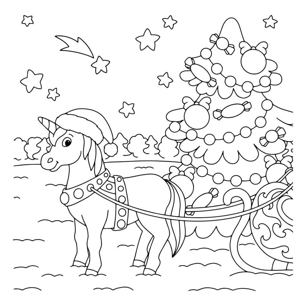 licorne magique. cheval de fée. page de livre de coloriage pour les enfants. personnage de style dessin animé. illustration vectorielle isolée sur fond blanc. vecteur