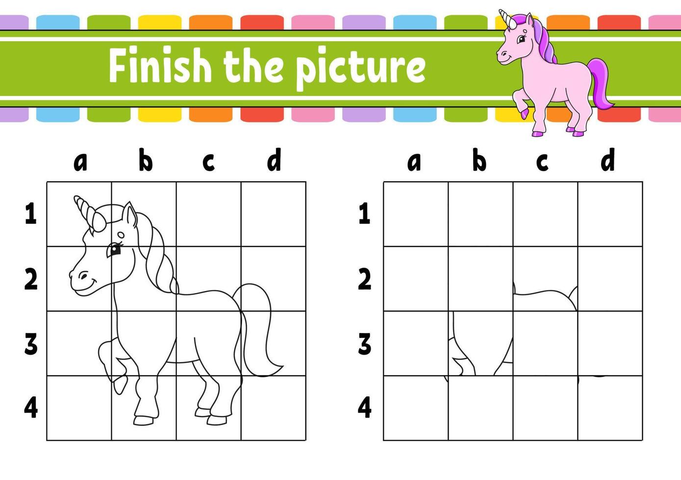 terminer la photo. pages de livre de coloriage pour les enfants. feuille de travail de développement de l'éducation. thème de conte de fées. jeu pour enfants. pratique de l'écriture manuscrite. personnage de dessin animé. illustration vectorielle. vecteur