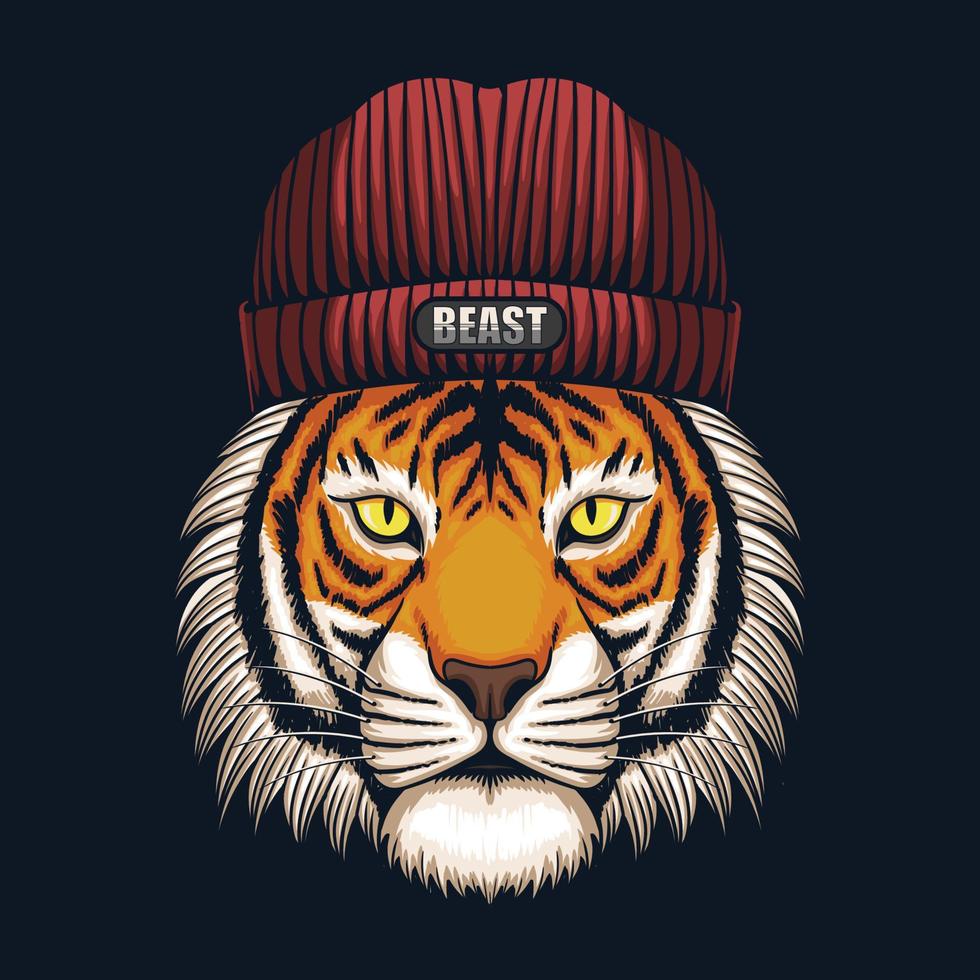 tête de tigre portant bonnet chapeau illustration vectorielle vecteur