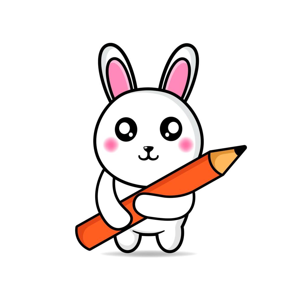 lapin mignon retour à l'école mascotte design kawaii vecteur