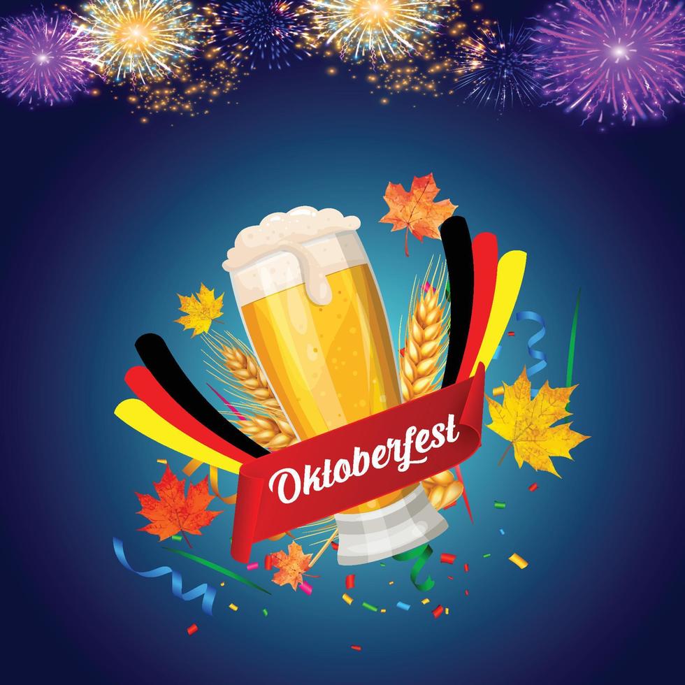 conception de bannière du festival oktoberfest avec lumière scintillante et bouteille de bière vecteur