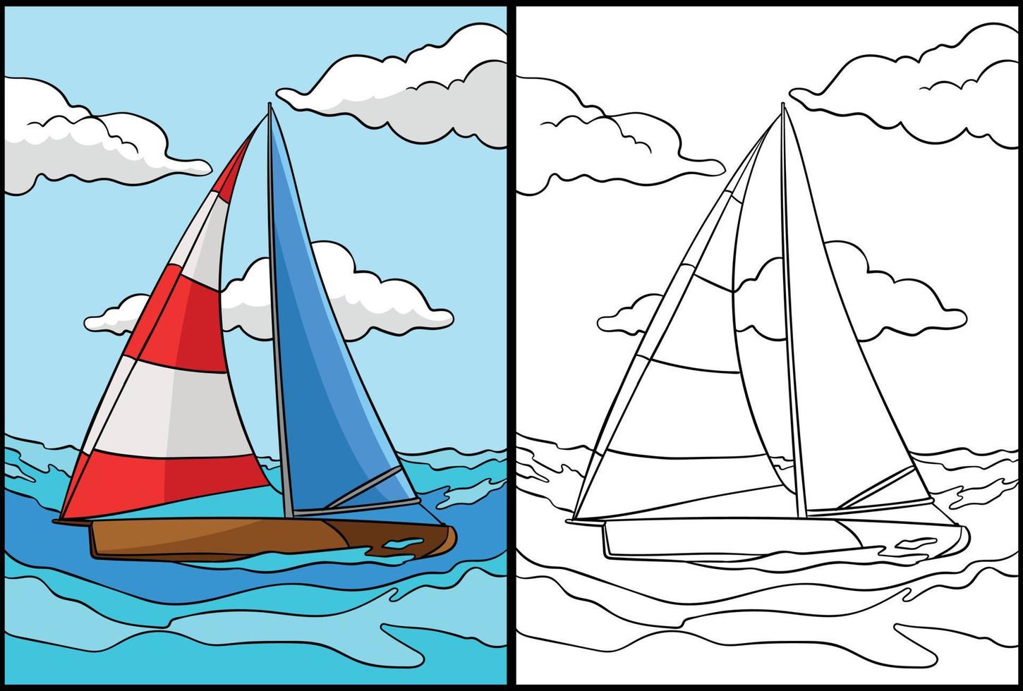 page de coloriage de voile illustration colorée vecteur