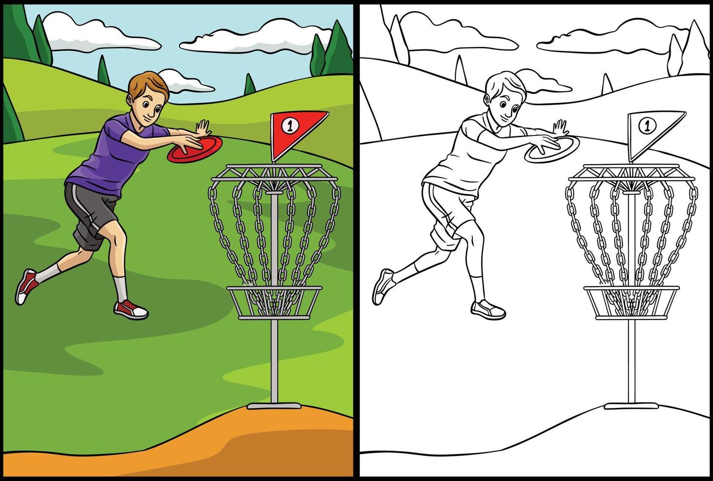 disque golf, page coloration, coloré, illustration vecteur