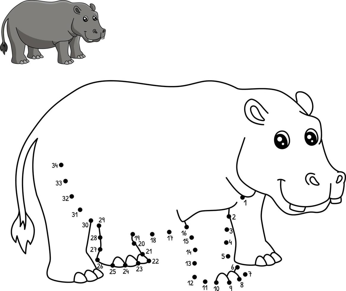 point à point, hippopotame, isolé, coloration, page vecteur