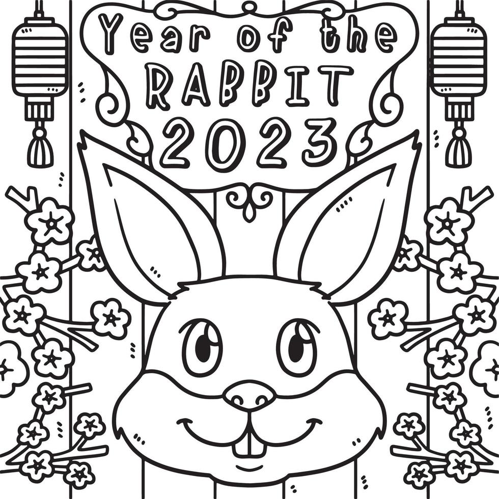 coloriage année du lapin 2023 pour les enfants vecteur