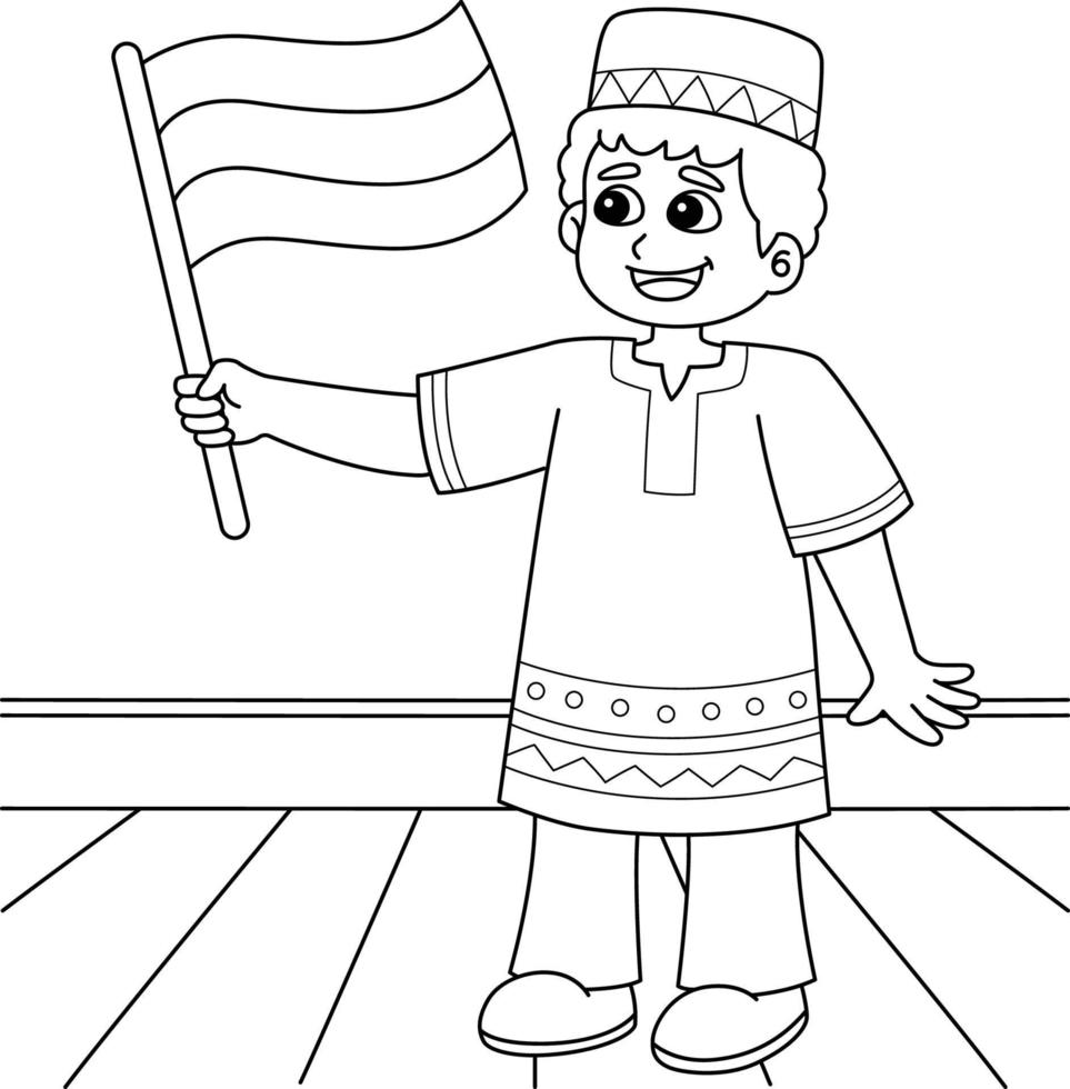 coloriage garçon kwanzaa tenant un drapeau vecteur