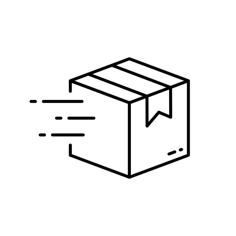 icône de ligne de service de livraison rapide de boîte de colis. accélérer la livraison du pictogramme linéaire du paquet cube. icône de contour de colis de livraison express rapide de la société postale. trait modifiable. illustration vectorielle isolée. vecteur