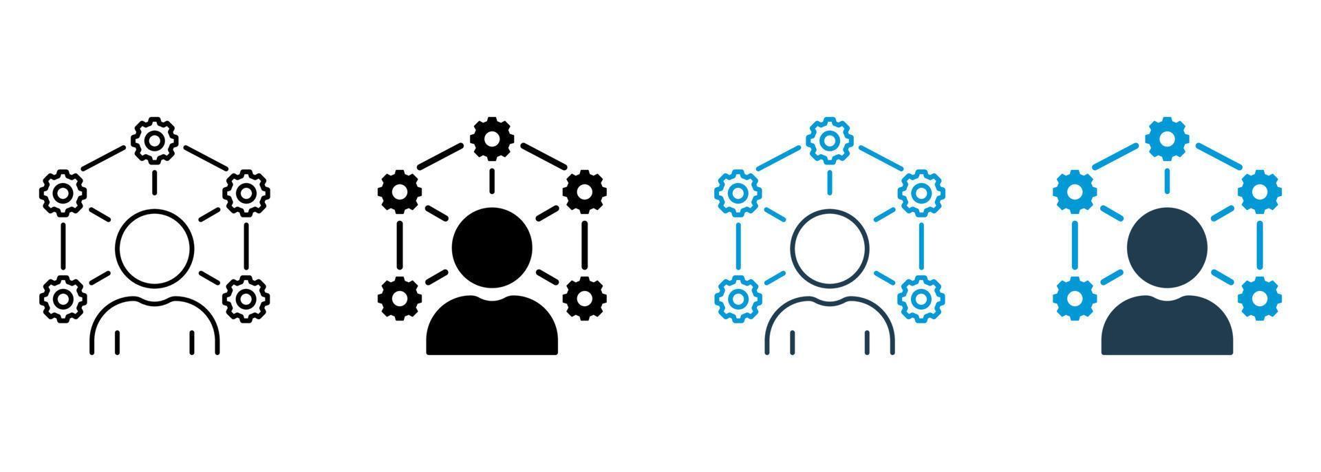 silhouette de capacité et icône de ligne. pictogramme de compétence de talent de formation des employés de travail. icône d'expertise d'augmentation sociale de capacité. l'efficacité de la gestion. trait modifiable. illustration vectorielle isolée. vecteur