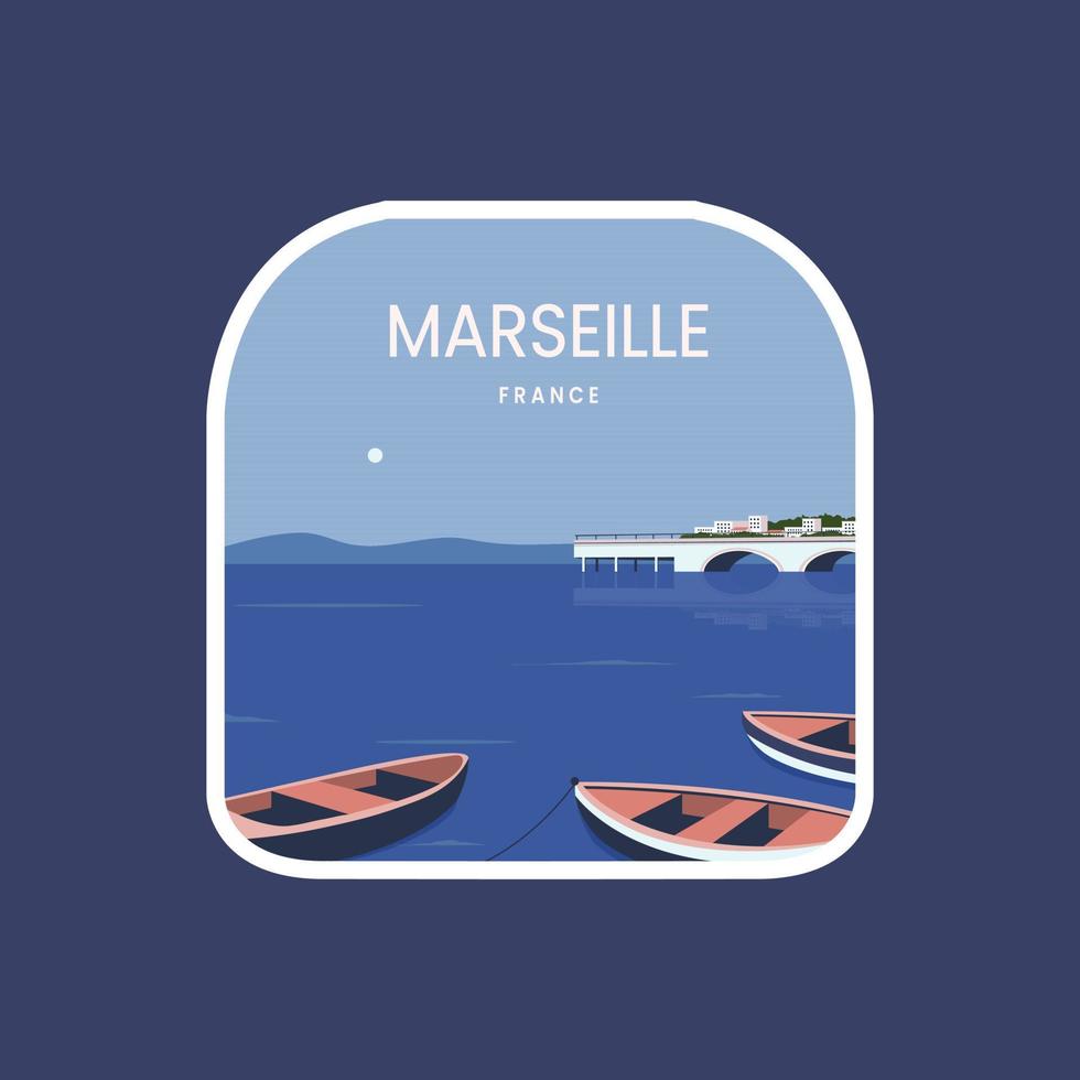 patch emblème marseille france. illustration de vecteur de dessin animé plat avec style coloré.